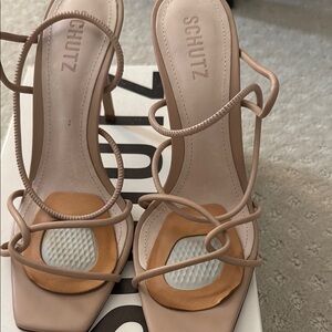 SCHUTZ Tan Stiletto Heels Elegant Strappy Design
